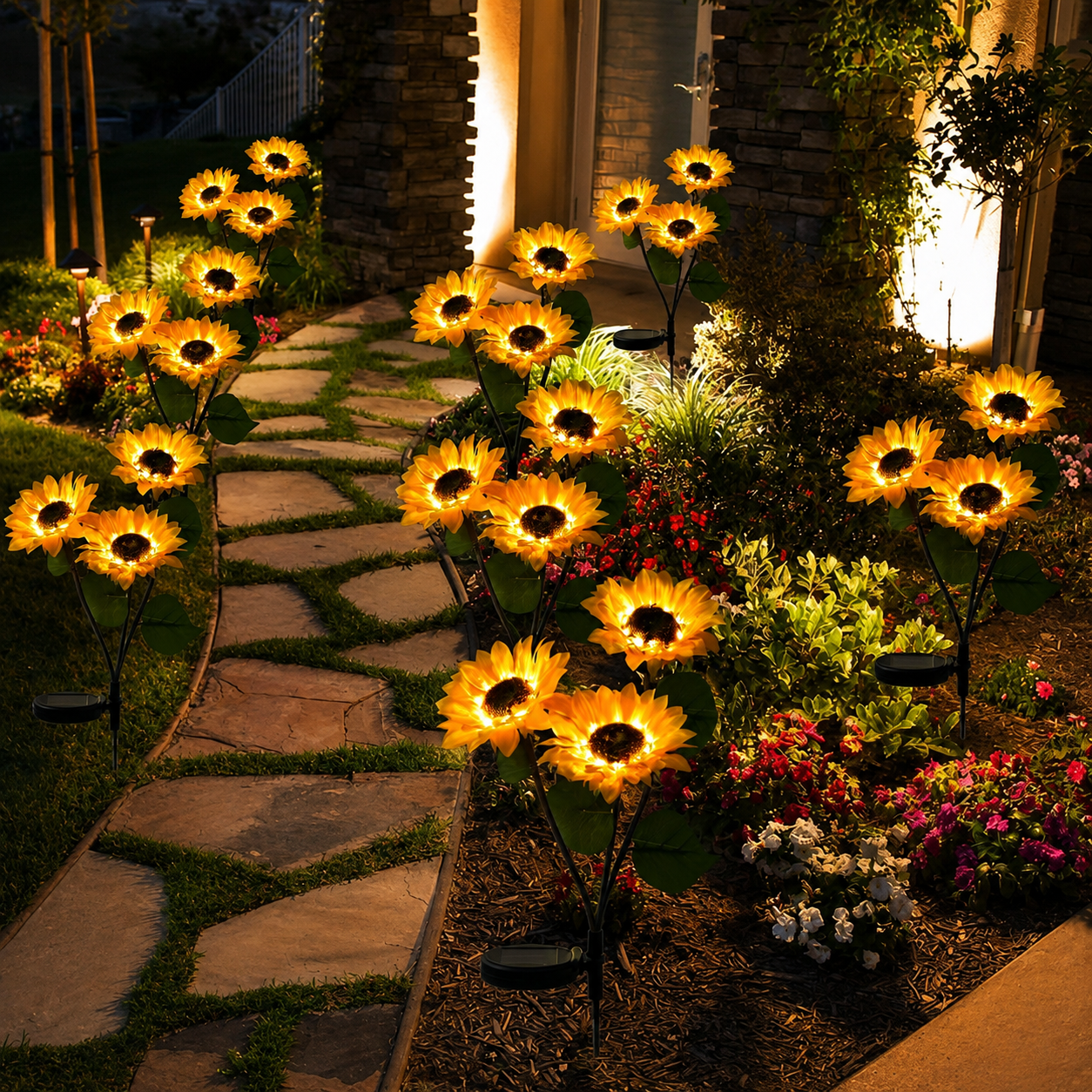 SunBloomâą | Solcellsdriven solroslampa med 3 solrosor đđ»