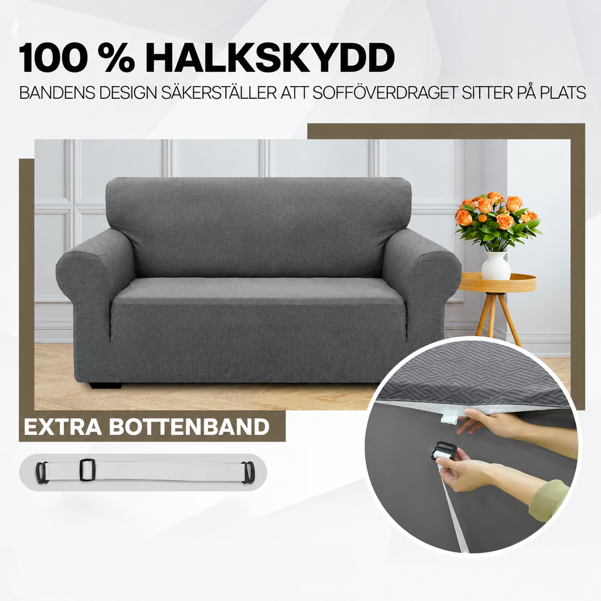 Superelastiskt jacquardöverdrag för soffa med halkskydd