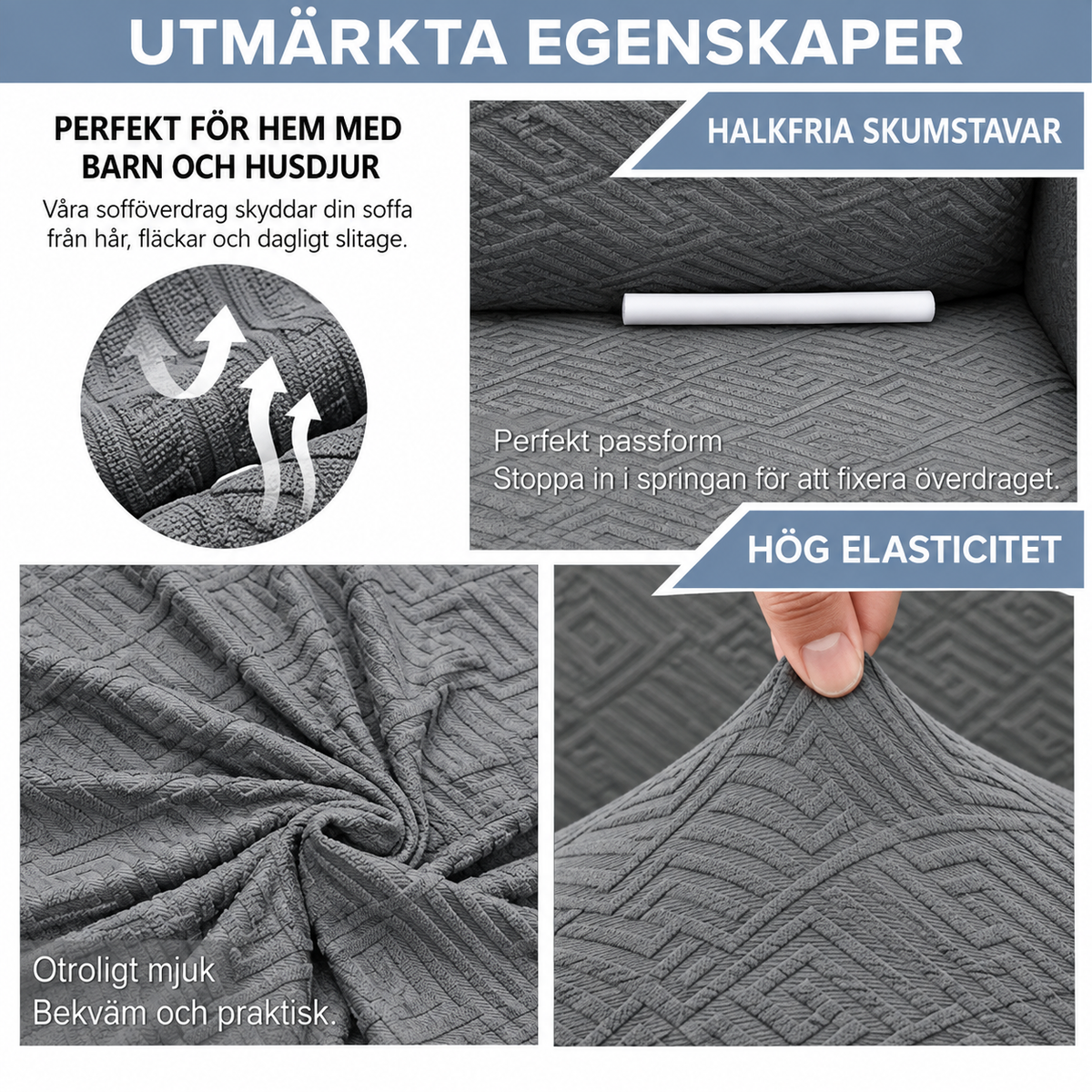Superelastiskt jacquardöverdrag för soffa med halkskydd