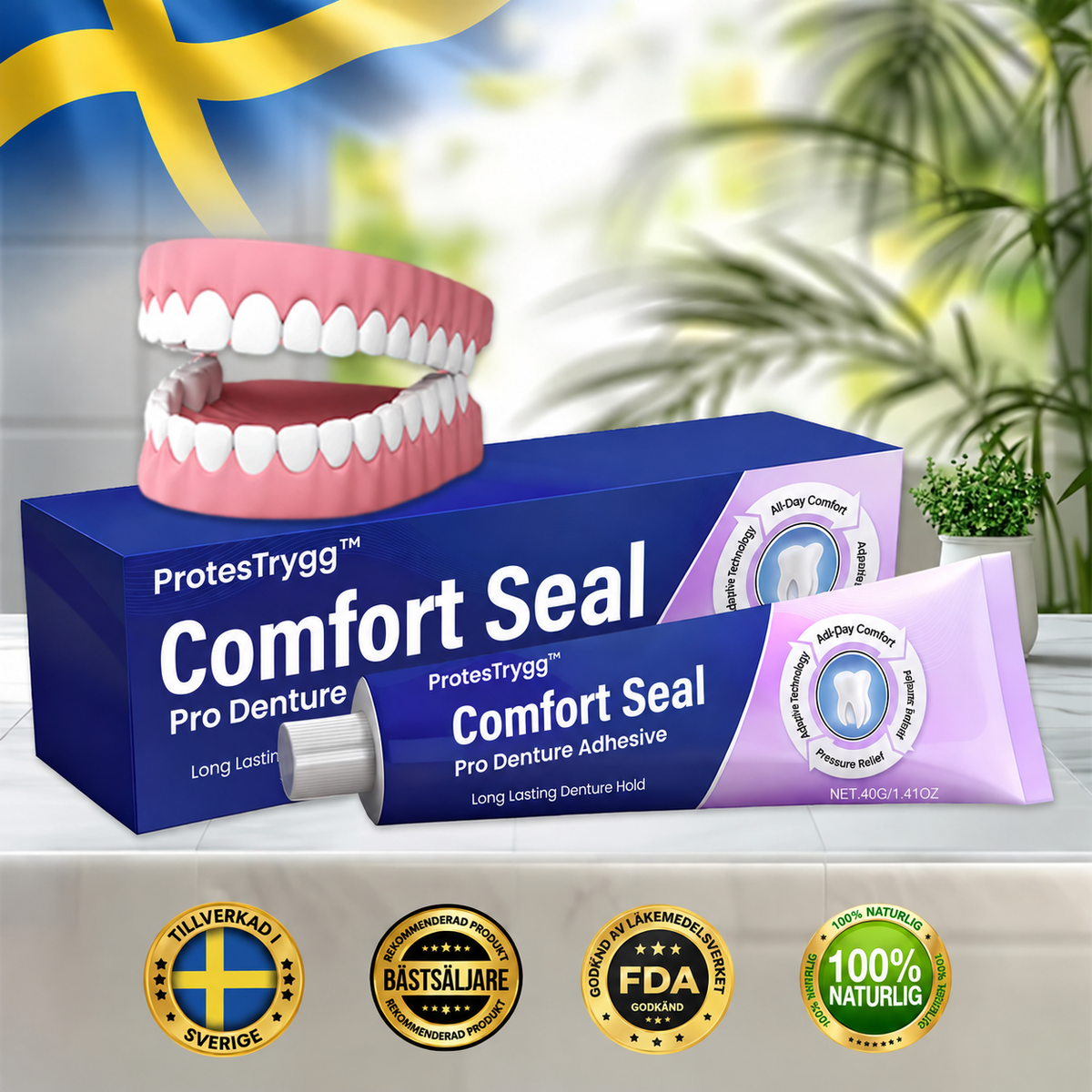 ProtesTrygg™ | Värmeaktiverat fäste för tandproteser