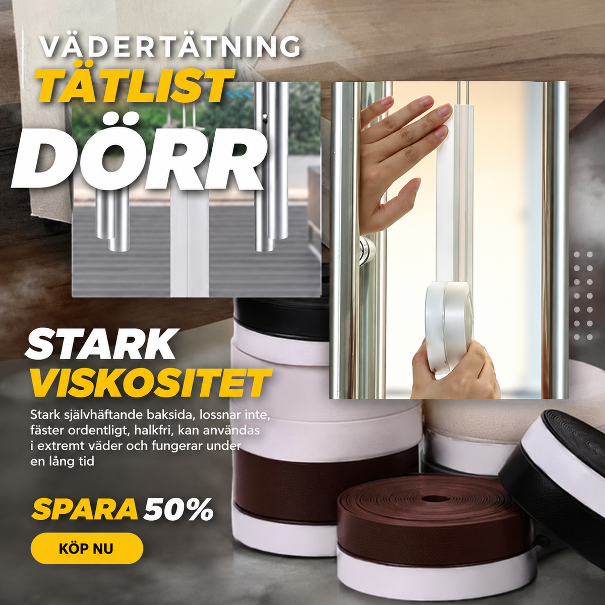 🚪 Hemro™ Tätningslist 5 m – Självhäftande skydd mot drag, damm, insekter och störande ljud 🏠