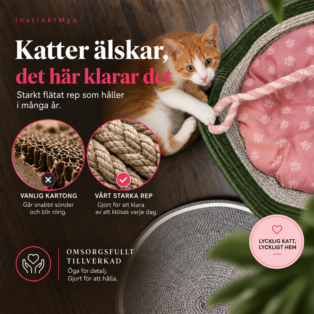 InstinktMys™ | Handvävd kattbädd för vila, klös & trygghet