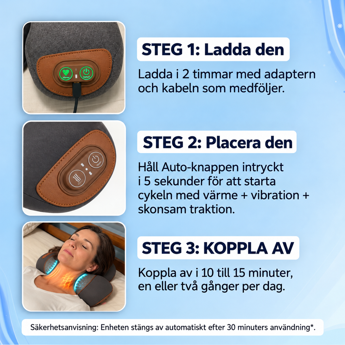 CerviLugn™ | 3-i-1 nackkudde med värme, vibration och skonsam nackstretch