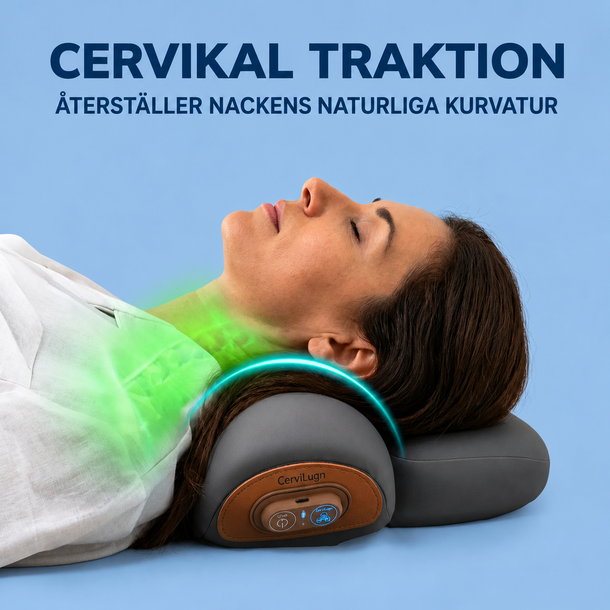 CerviLugn™ | 3-i-1 nackkudde med värme, vibration och skonsam nackstretch