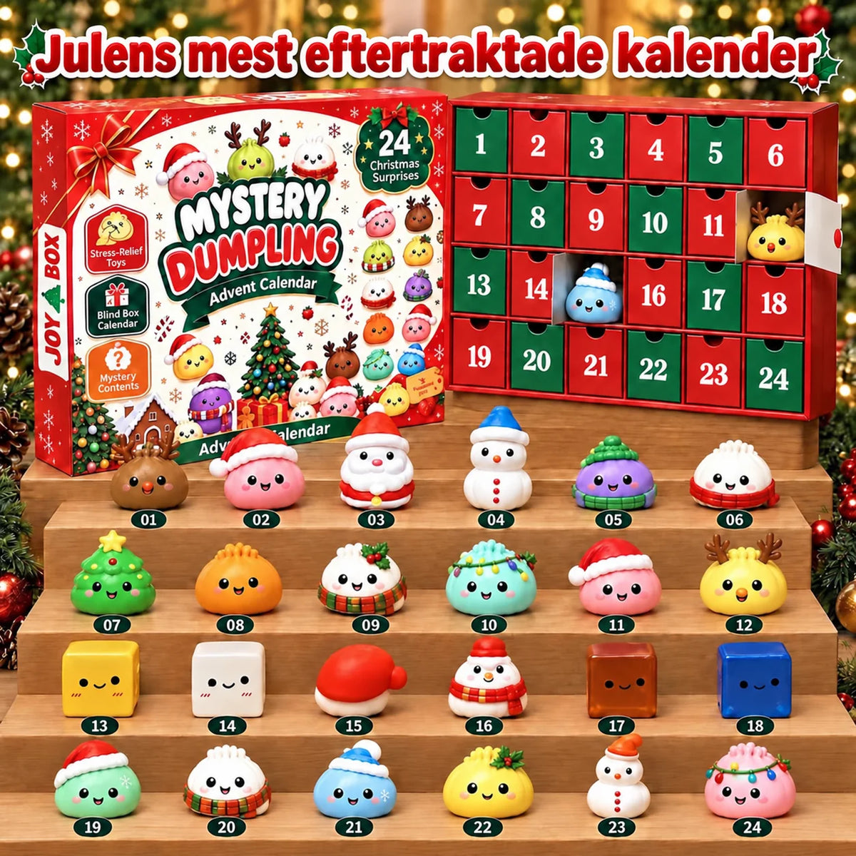 SquishyJul™ | Adventskalender med 24 söta squishy-leksaker