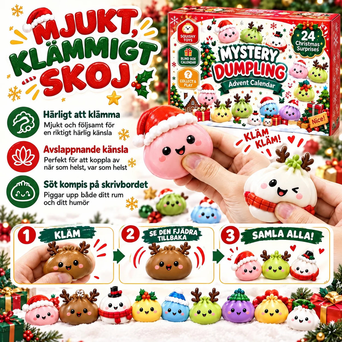 SquishyJul™ | Adventskalender med 24 söta squishy-leksaker