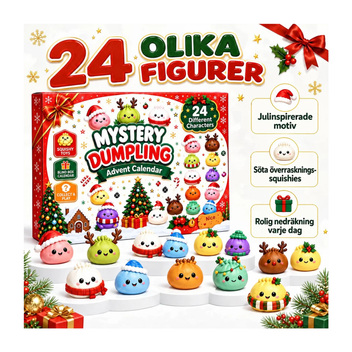 SquishyJul™ | Adventskalender med 24 söta squishy-leksaker