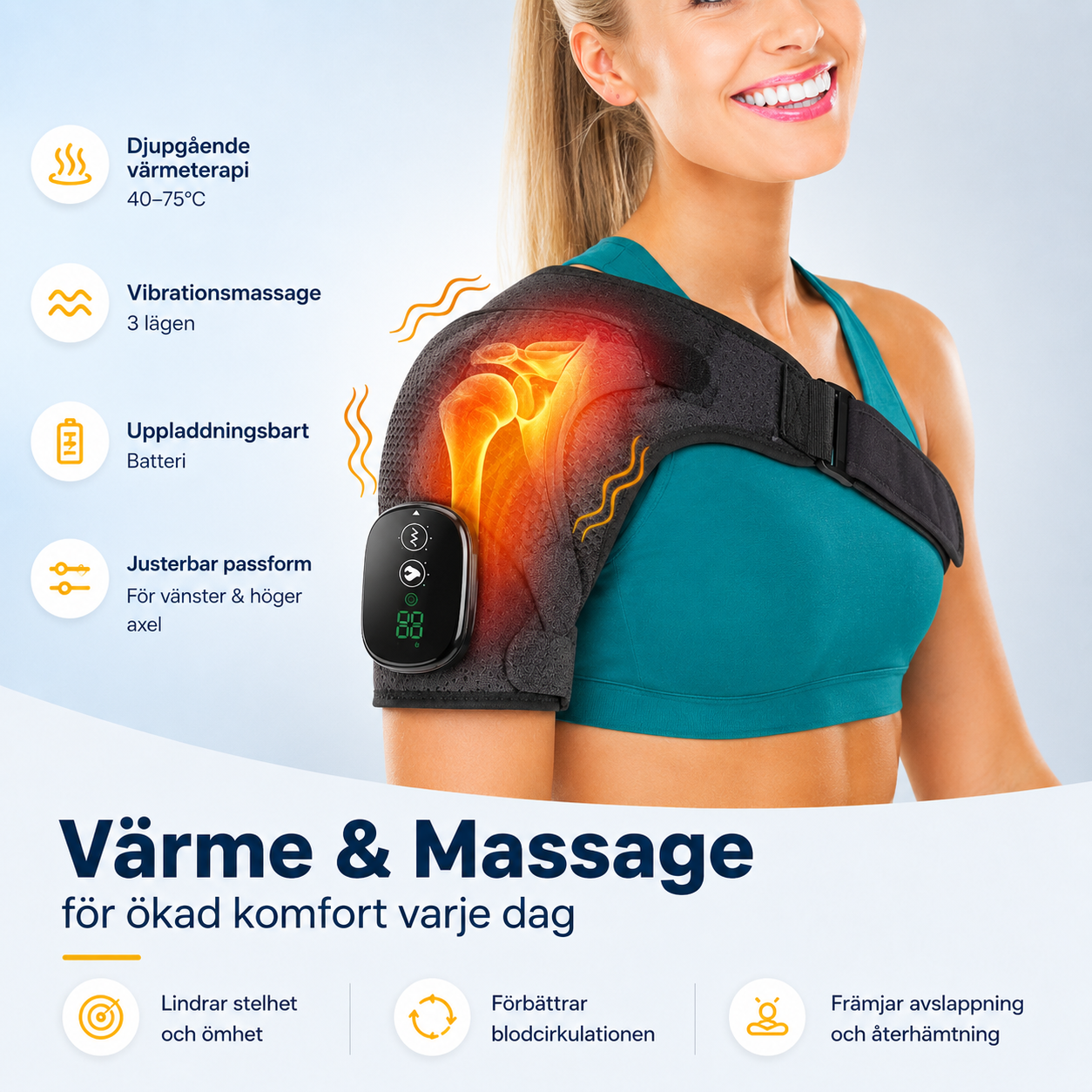 ThermaRelief™ Axelmassage – lindring och värme med ett enda knapptryck
