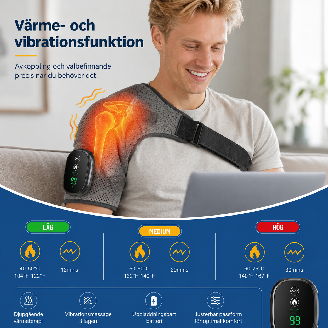 ThermaRelief™ Axelmassage – lindring och värme med ett enda knapptryck