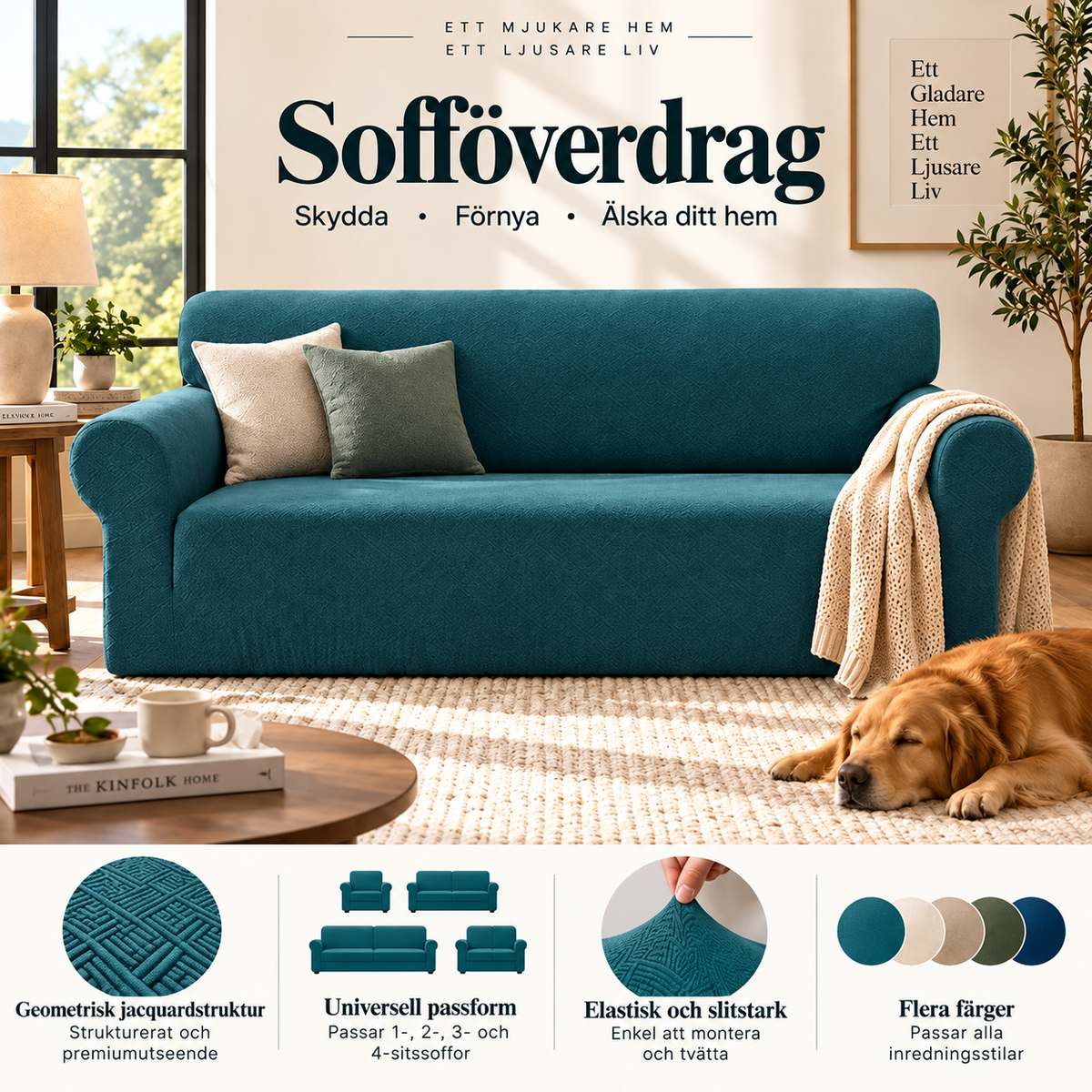 SoffLugn™ – Det Reptåliga, Superelastiska Jacquardöverdraget som Skyddar Soffan mot Hår, Fläckar & Rivmärken