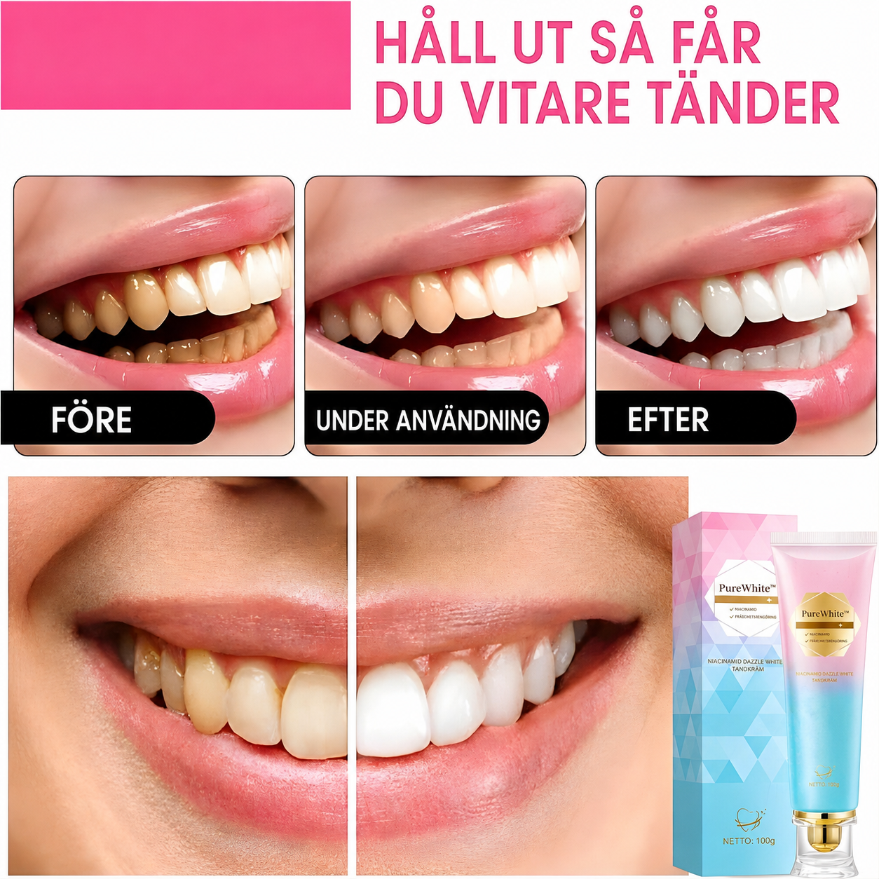 PureWhite™ | Blekande tandkräm med niacinamid – omedelbar effekt