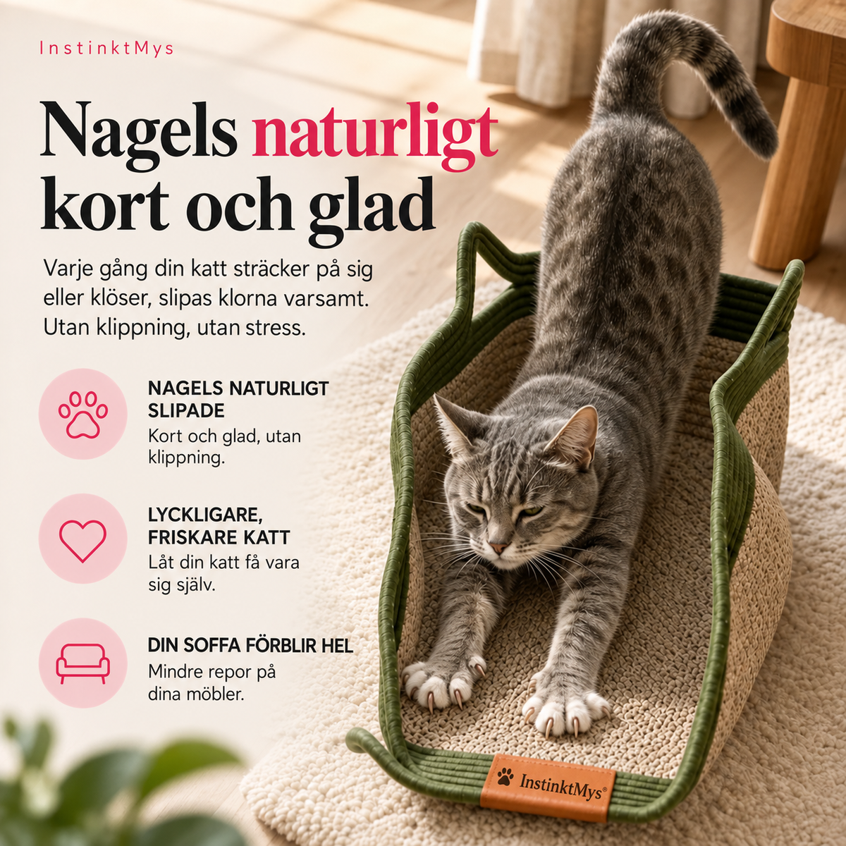 InstinktMys™ | Handvävd kattbädd för vila, klös & trygghet