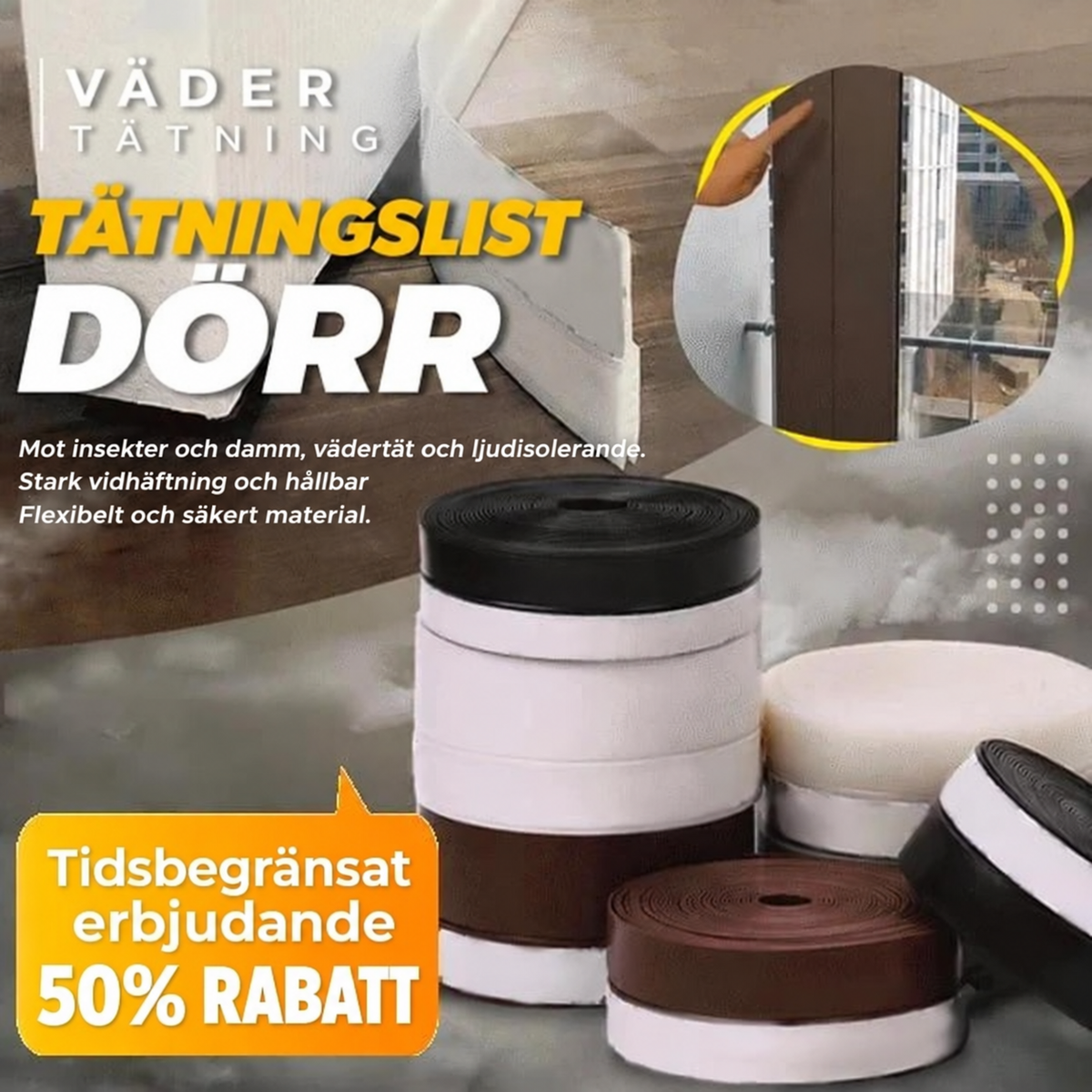 🚪 Hemro™ Tätningslist 5 m – Självhäftande skydd mot drag, damm, insekter och störande ljud 🏠