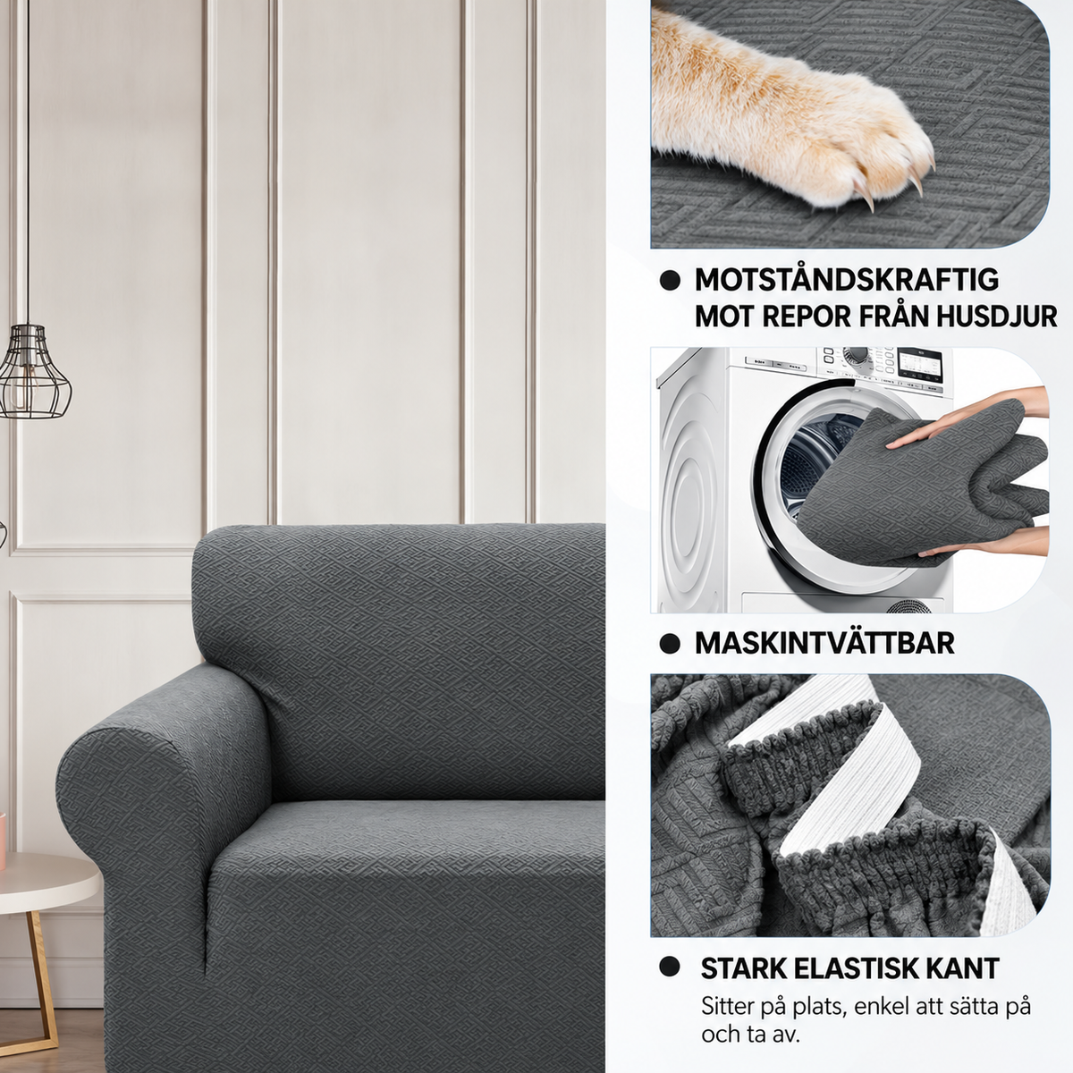 Superelastiskt jacquardöverdrag för soffa med halkskydd