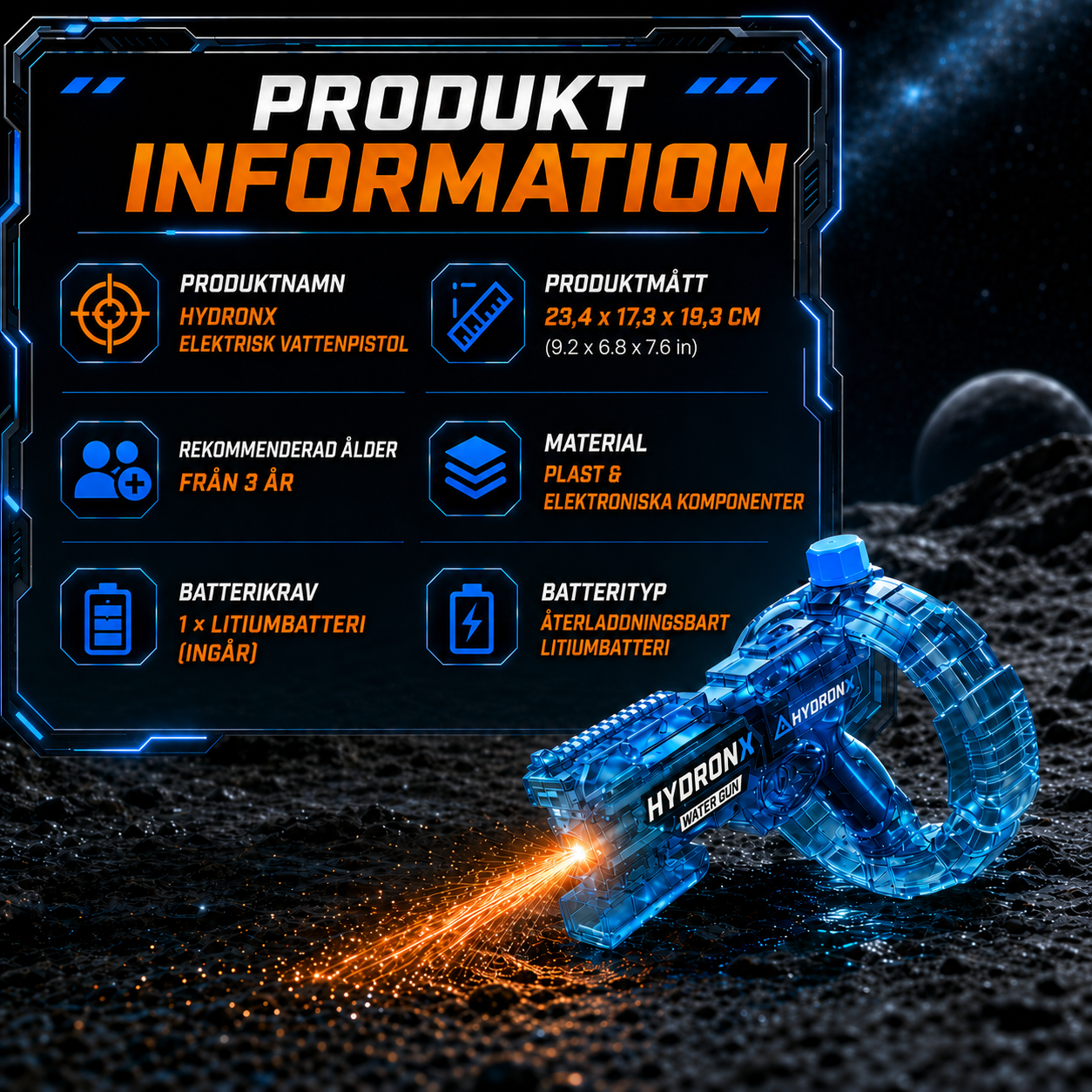 HydronX™ | Elektrisk vattenpistol med LED-ljus