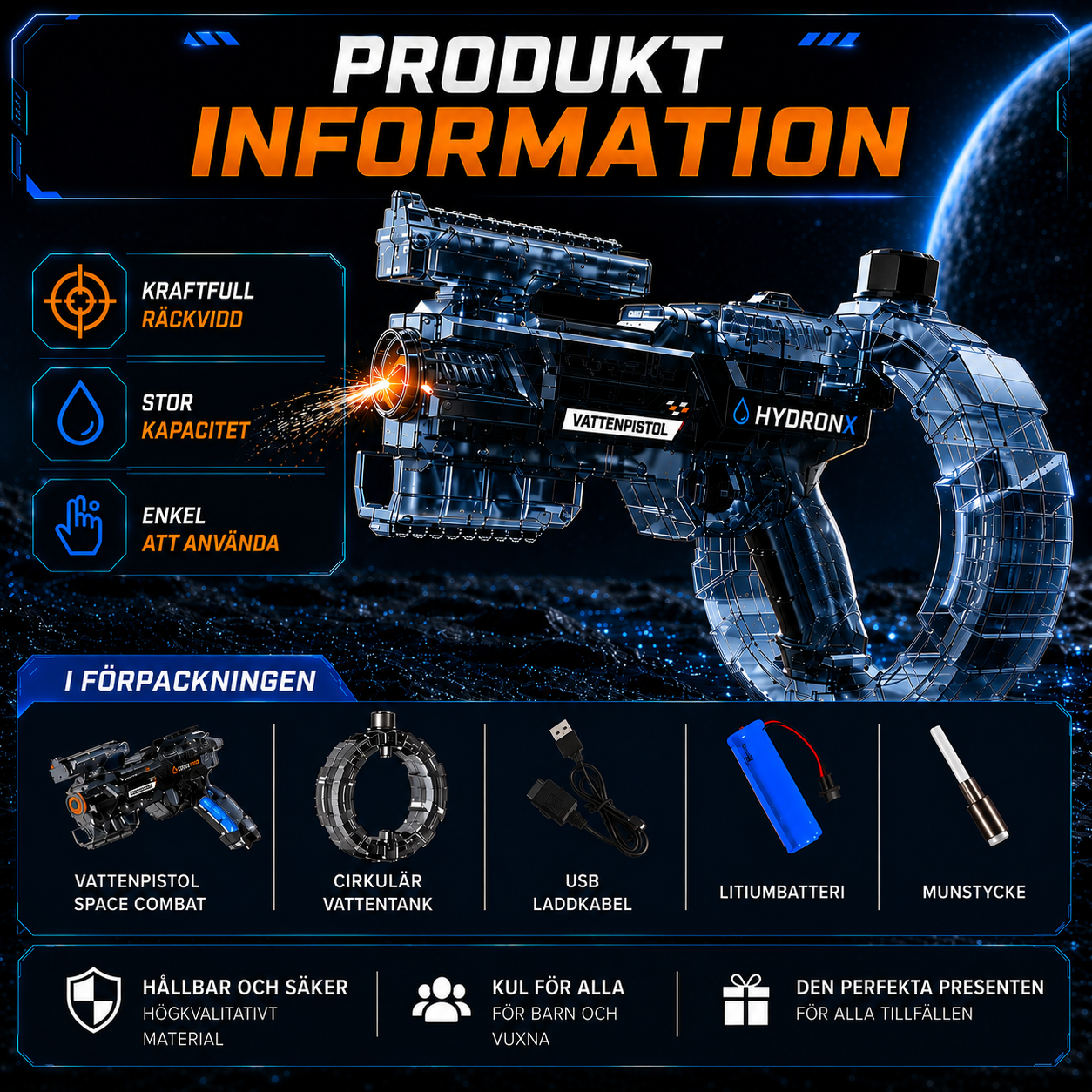 HydronX™ | Elektrisk vattenpistol med LED-ljus