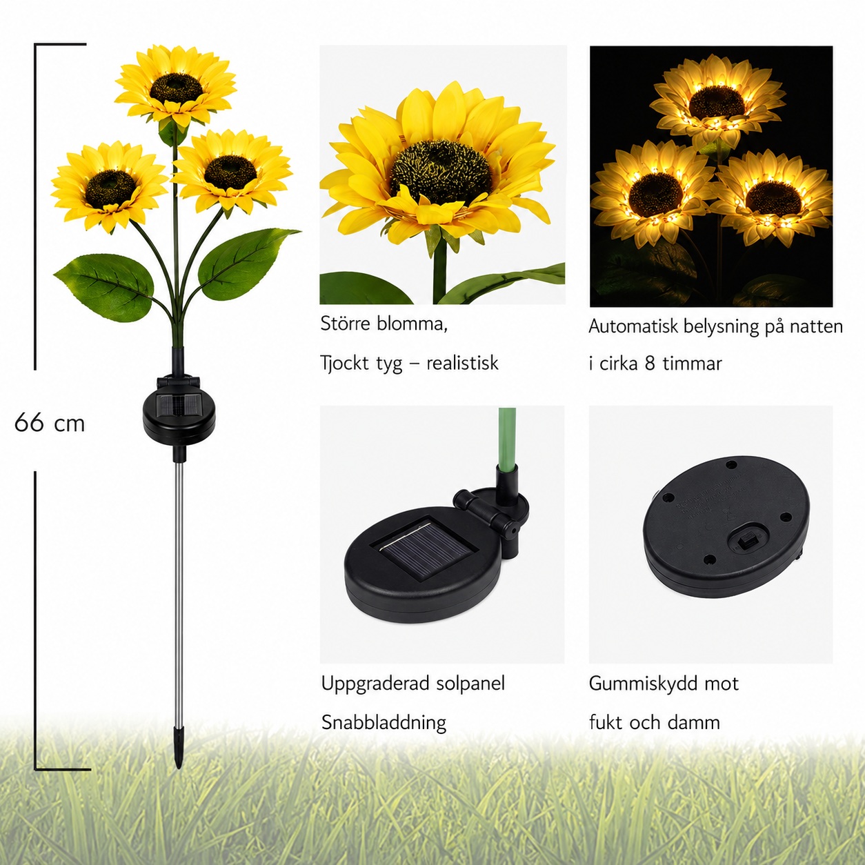 SunBloom™ | Solcellsdriven solroslampa med 3 solrosor 🌞🌻